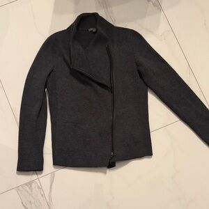 Vince Dark Gray Knit Zip-Front Asymmetrical Jacket